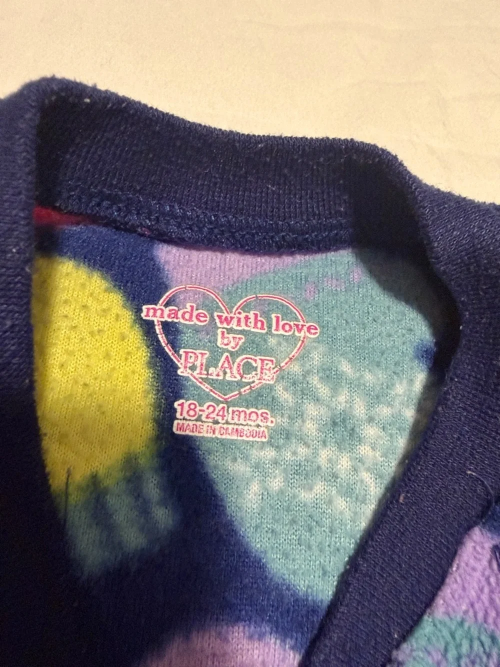 Place Navy Fleece Footed One-Piece with Colorful Mitten Print 18-24months